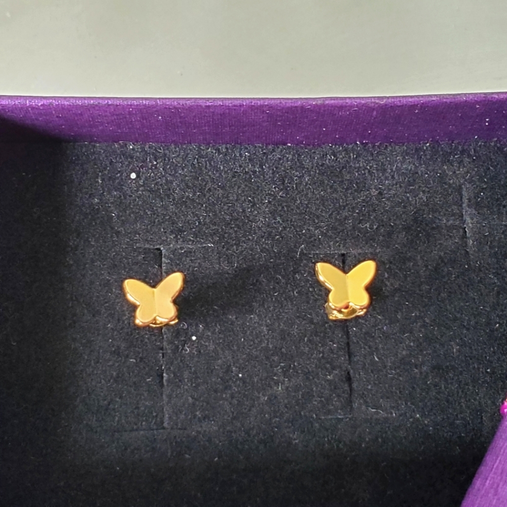 Authentic Real 18k Solid Yellow Gold Butterfly Stud Earrings